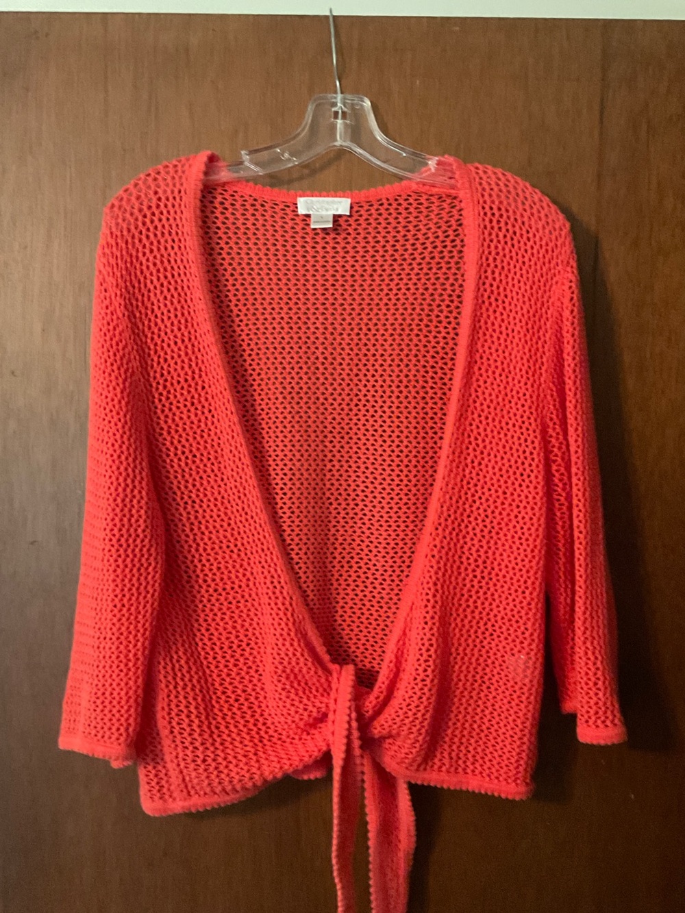 Christopher & Banks Open-Knit Tie-Front Cardigan Sweater - Coral
